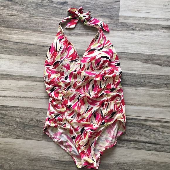 SWIM BY CHUCK HANDY ONE PIECE SUIT W/ LIGHT MESH TUMMY COVERAGE INSIDE SIZE 12 - Picture 2 of 7